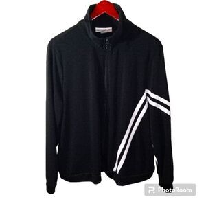 Venezia Sport Vintage Woman's Black Track Jacket with White Stripes Size 22/24